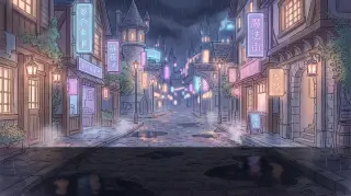 Титульный экран Midnight Brew, дождливая ночь