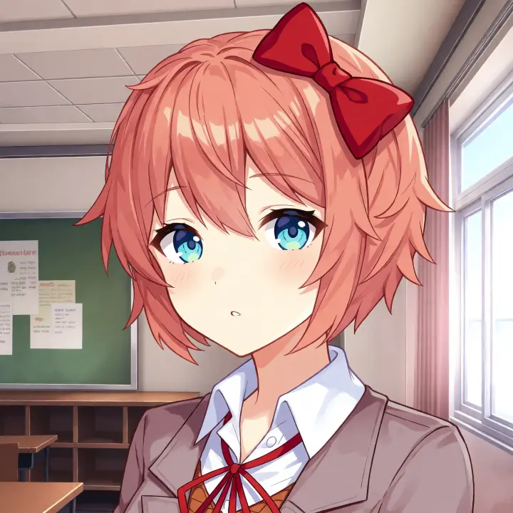 Doki Doki Literature Club scene art — the clubroom