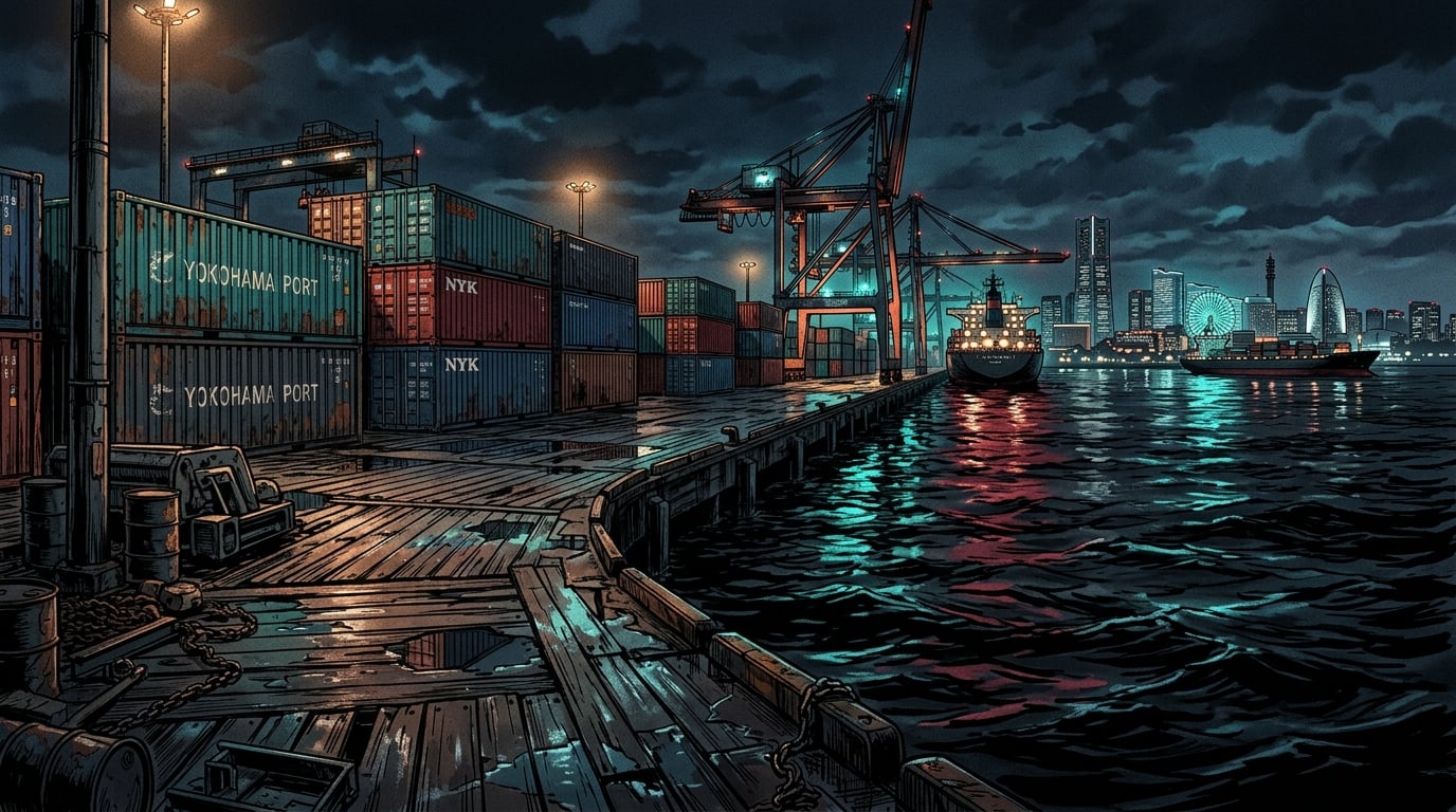 Bungo Stray Dogs — Yokohama Harbor with wet piers