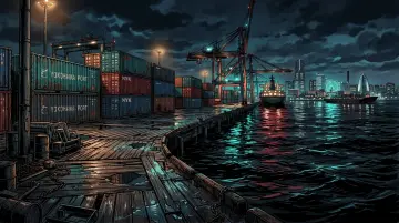Bungo Stray Dogs: Yokohama — fog-wrapped harbor with wet piers