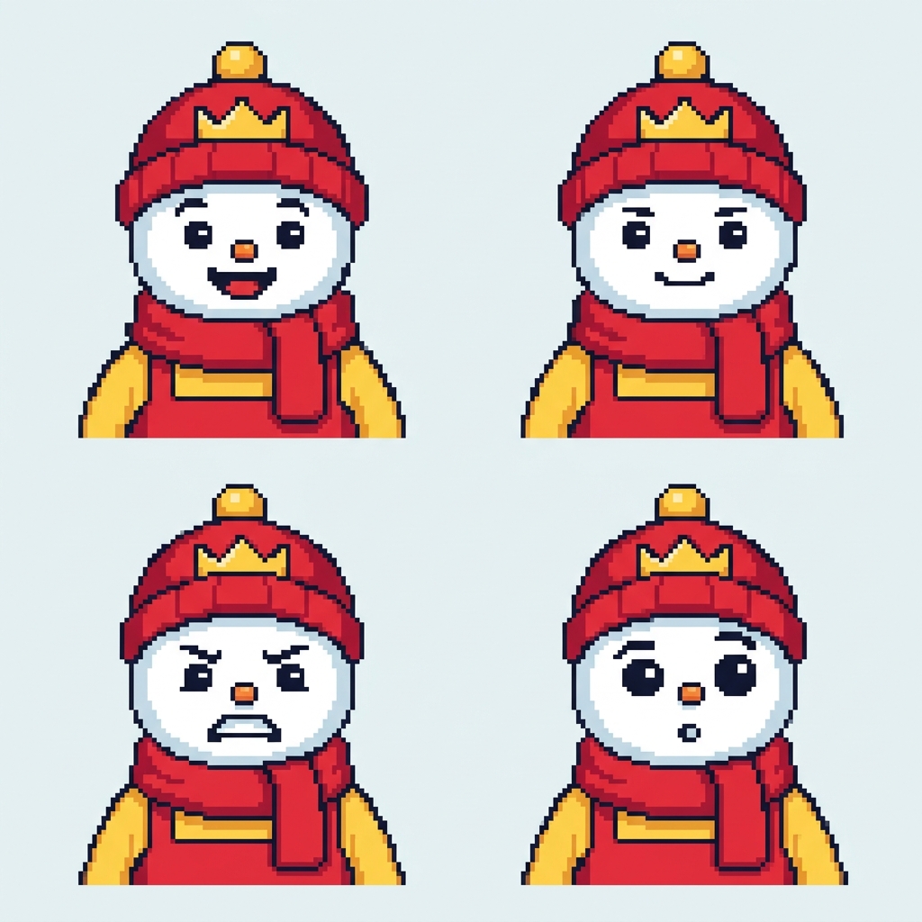 Dependiente Snow King — lámina de retratos de cuatro estados de ánimo