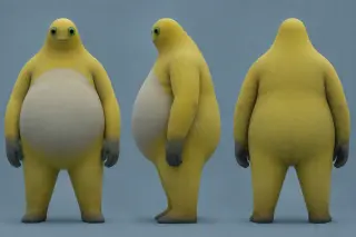 Yellow humanoid character turnaround sheet