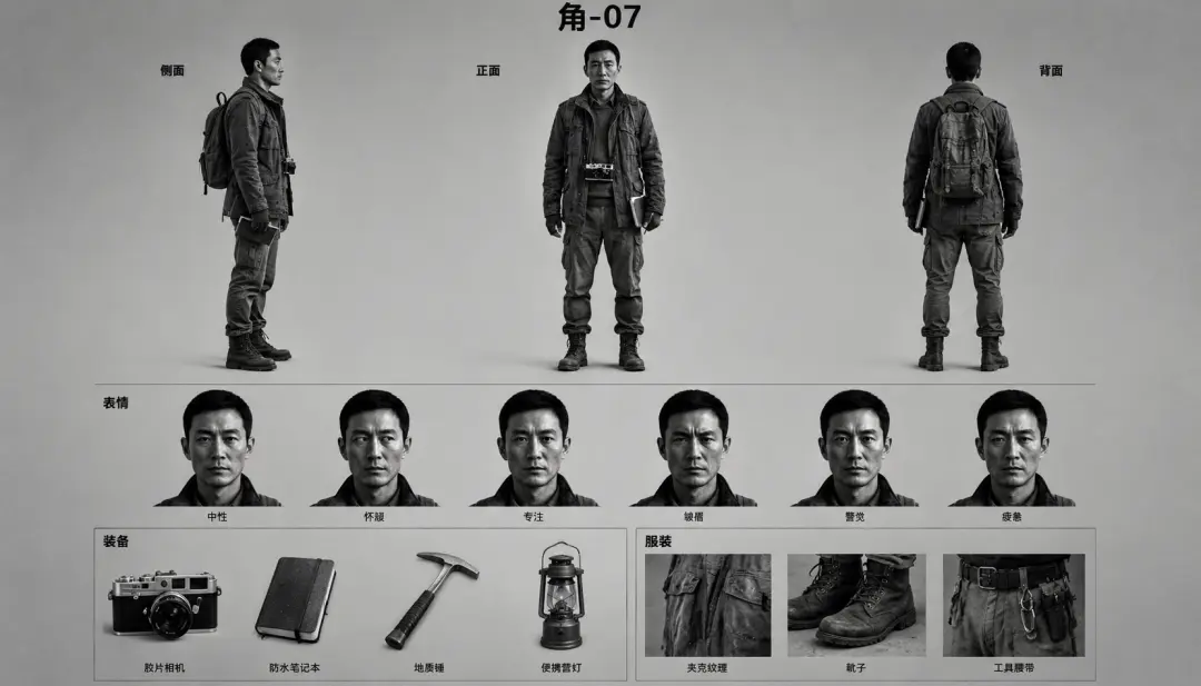 KI-Romanfiguren-Ersteller — Bureau Nine: vollständiges Referenzblatt der Ermittlerin Jiao-07
