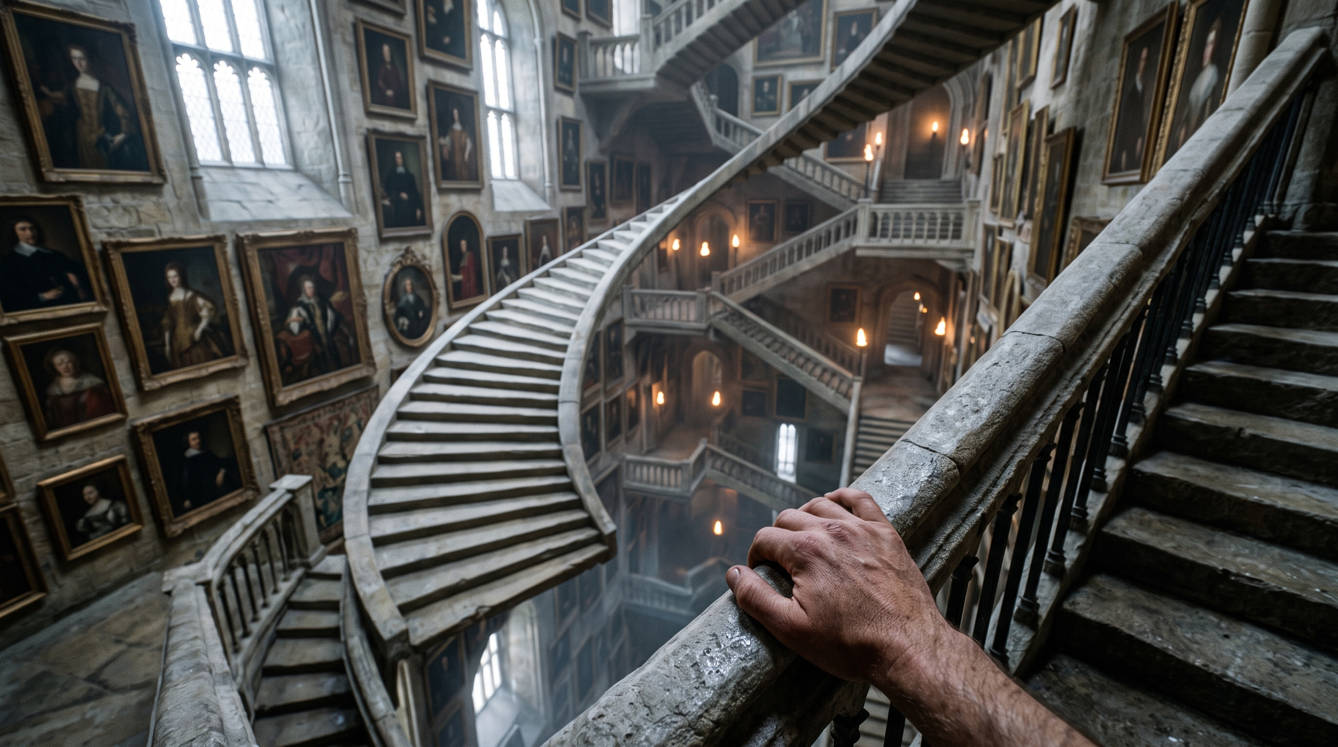 Referenzframe — die bewegliche Treppe schwingt in der Luft (POV-Beat C)
