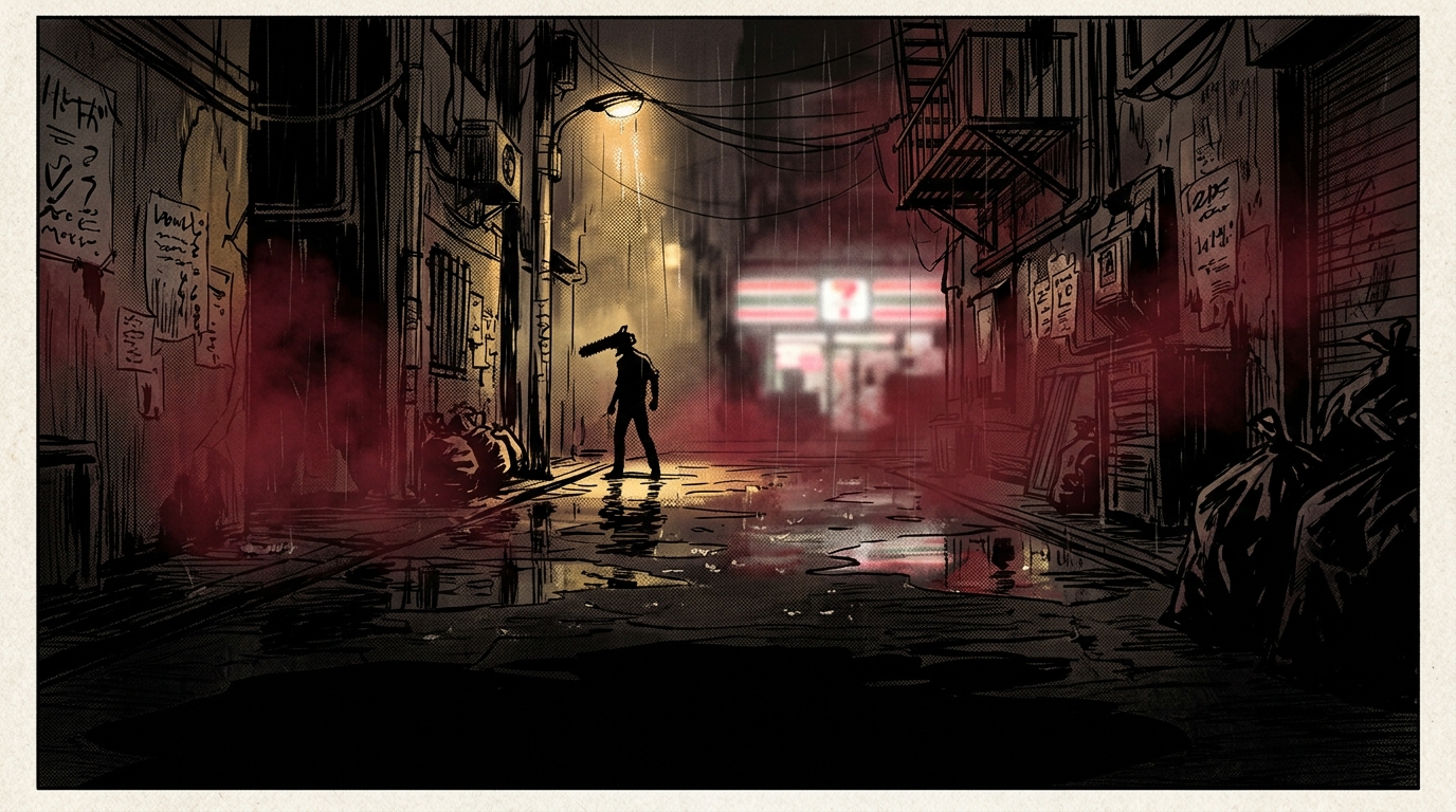 Rainy Tokyo alley at night — title background