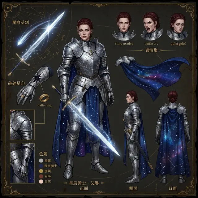 Character Design Sheet — 范例:星辰骑士艾琳女士