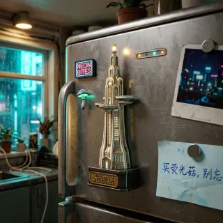 Aimant de Frigo de Lieu — exemple Flèche LuminChord de Neon Abyss
