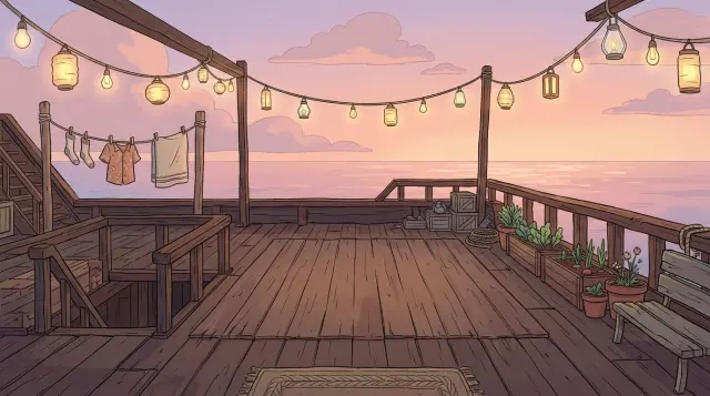 Spiritfarer — upper deck at evening