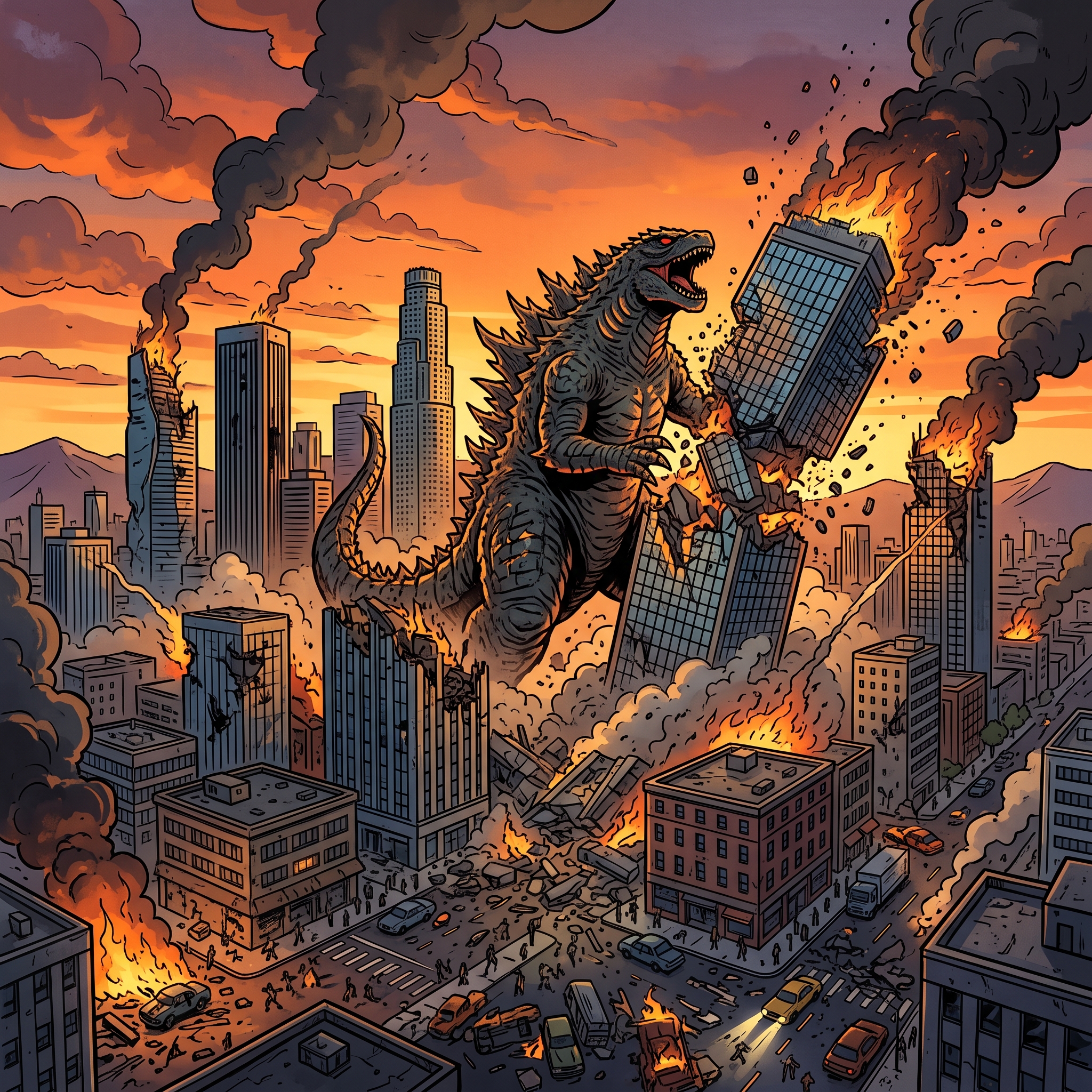Plano de abertura da cidade sob ataque de kaiju