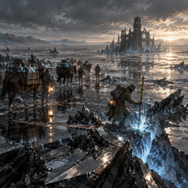 The Glasswaste, the Mirror-Sea — Key Visual (GPT Image 2)