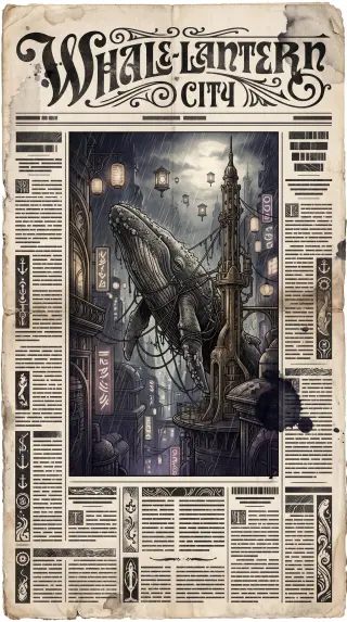Historische Zeitung – Beispiel: Landung eines Himmelswals in Whale-Lantern City