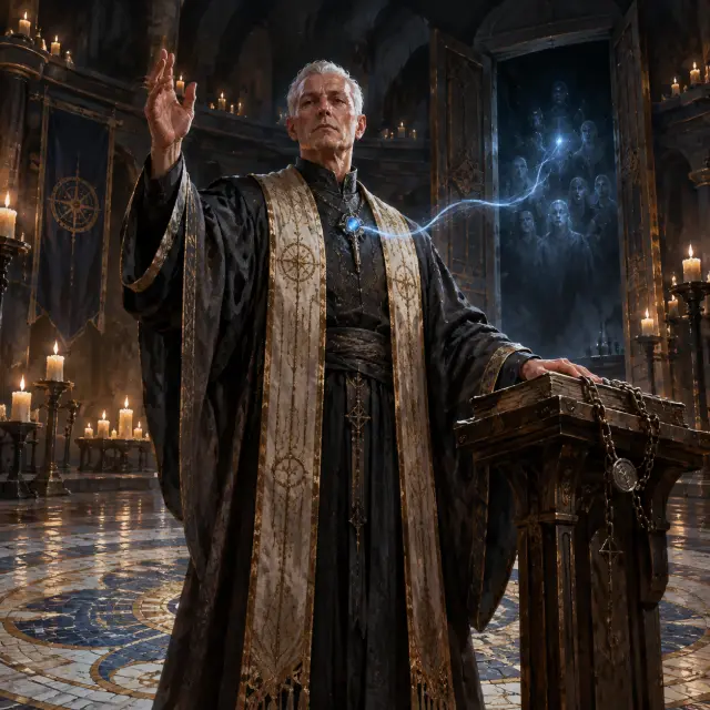 Drev Reuel, the Choirfather — High Cantor Key Visual (GPT Image 2)