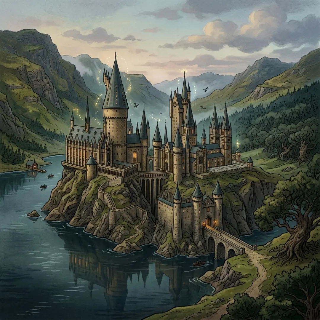 Hogwarts — candlelit corridor at night