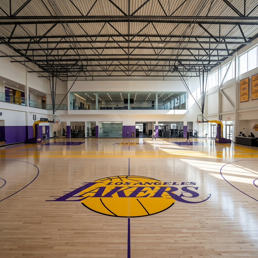 Referencia del mundo: arte de portada de las instalaciones de entrenamiento de los Lakers