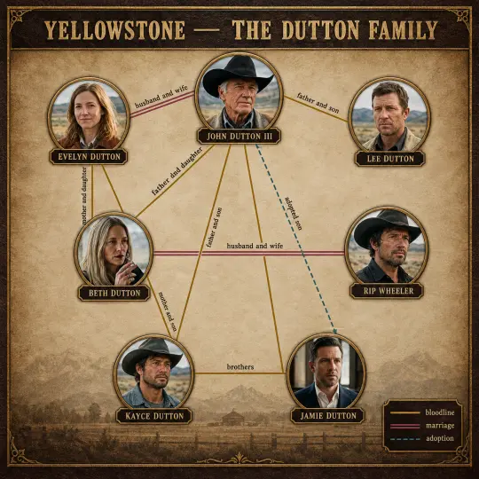 Yellowstone 가계도 — Dutton, Beth & Rip, Kayce와 Jamie 네트워크
