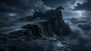 Reference — the opening frame, the black dragon as the ridgeline of the peak