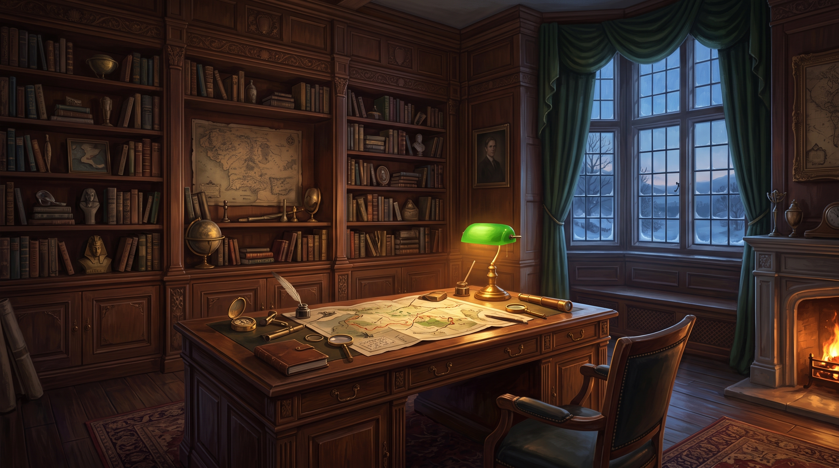 Croft Manor study scene background