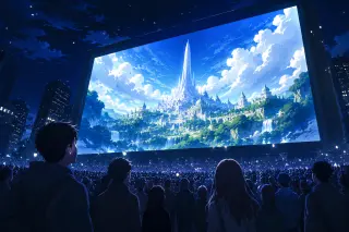 种子参考影格——夜间城市广场与巨型萤幕
