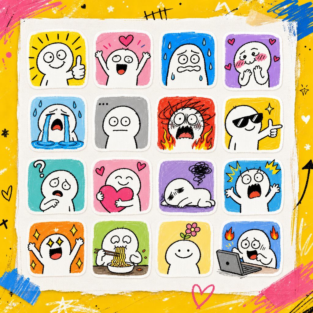 Pacote de Figurinhas do MS Paint — cartão de demonstração do template