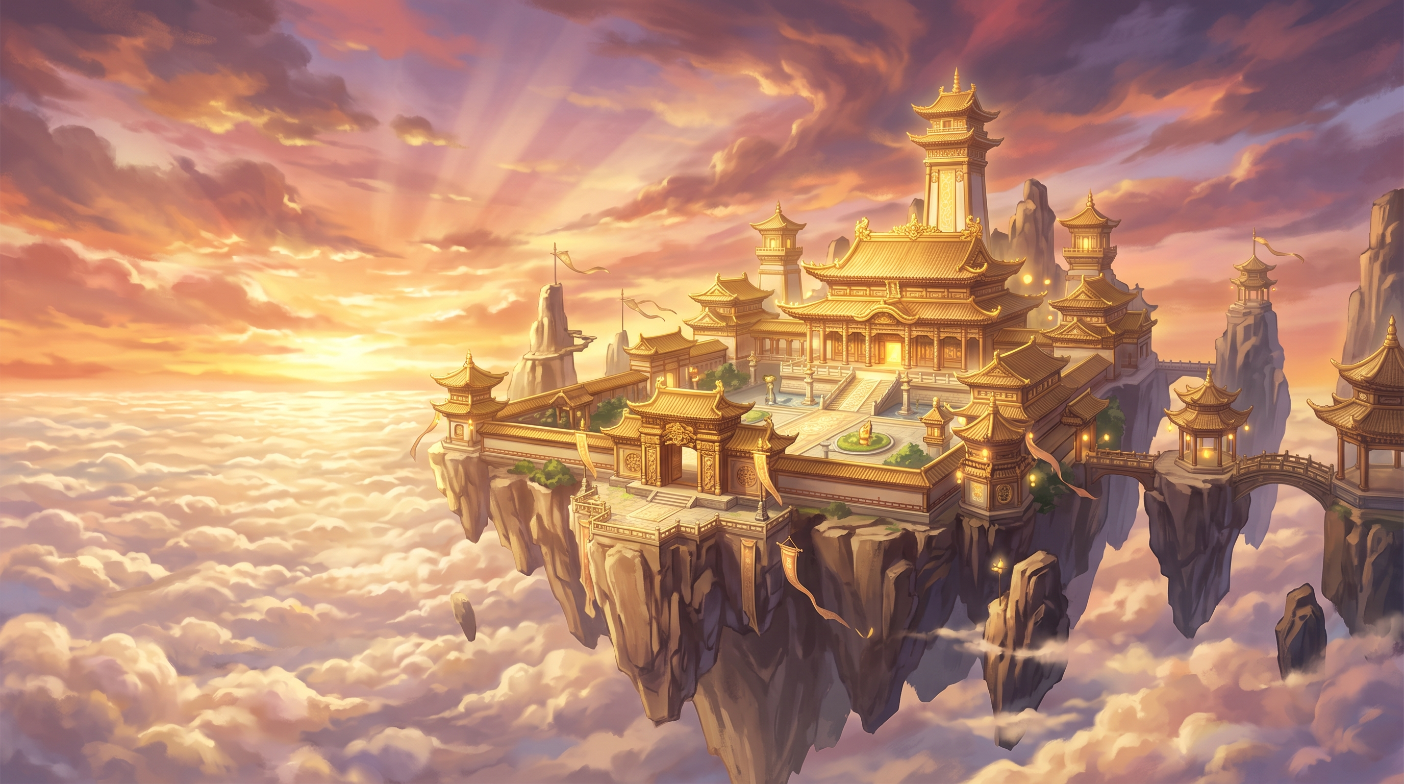 Titelhintergrund — Lingxiao-Halle über dem Wolkenmeer