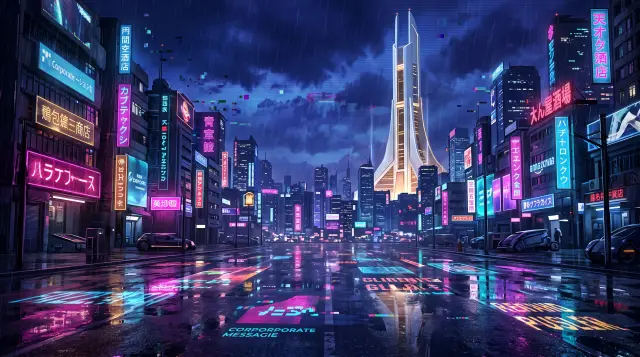 Fundo do título — skyline de Neo-Tokyo