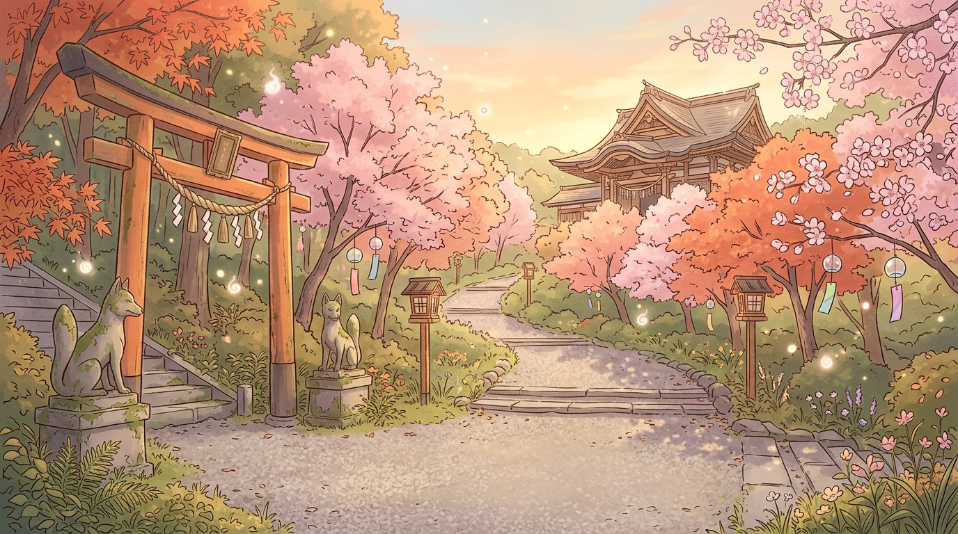 Titelhintergrund: Hanglage des Mikage-Schreins