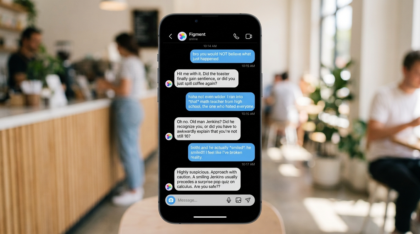 Roast and Go — Referenz der Figment-Telefon-Chat-Oberfläche