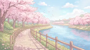 Your Lie in April — riverside cherry blossoms in spring