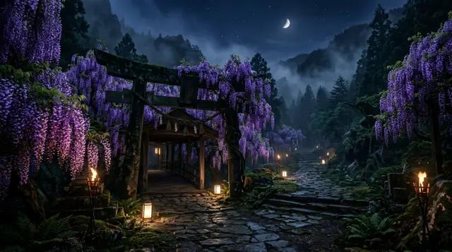 Demon Slayer — wisteria-covered mountain entrance