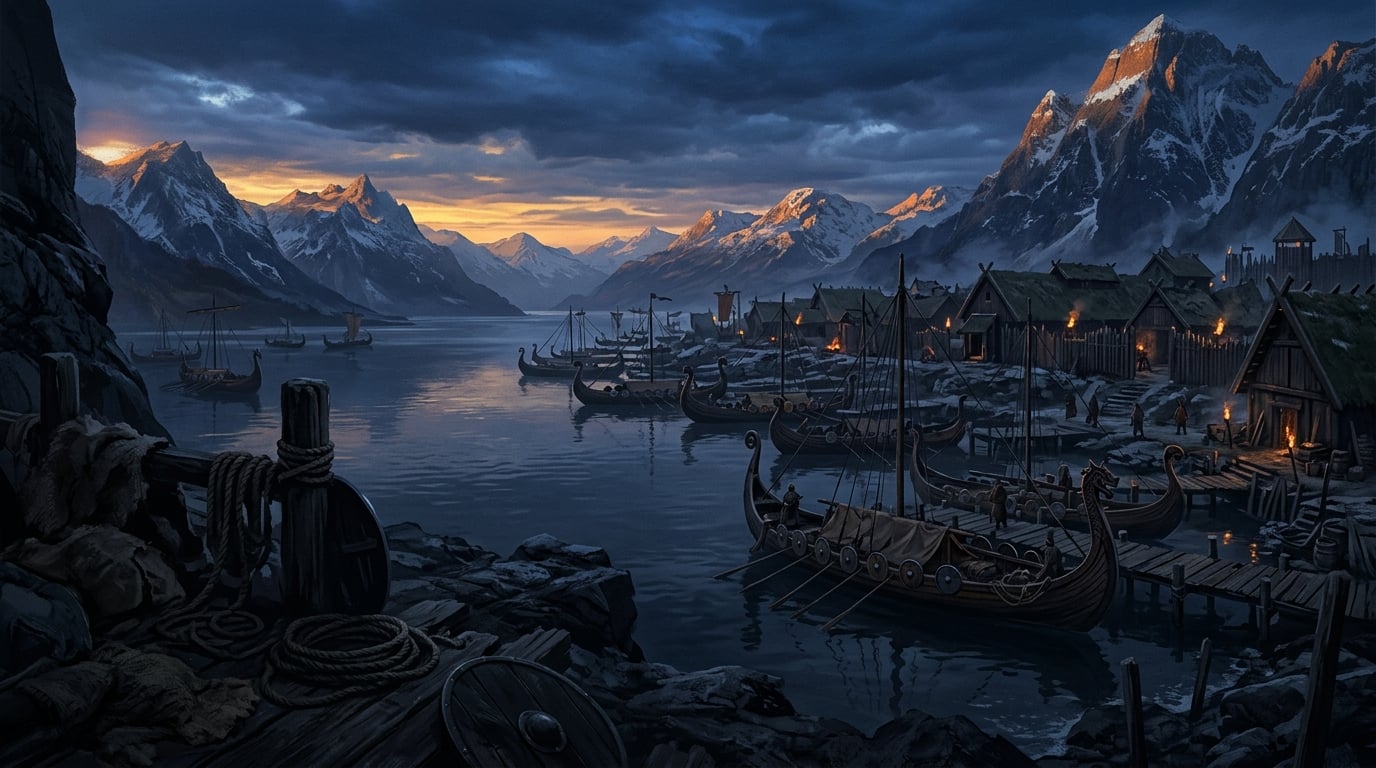 卡特加特峡湾黄昏与长船——标题背景