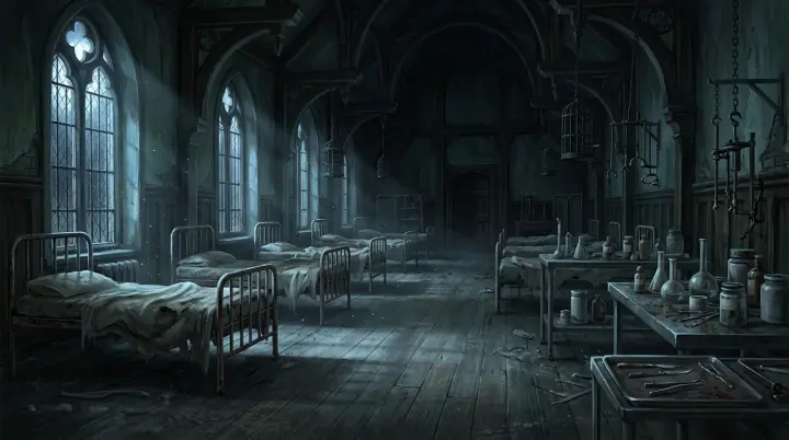 Generador de juegos de terror con IA — fondo de la Sala de Investigación de Bloodborne