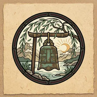 Icono de impronta de época — carillón de viento bajo los sauces