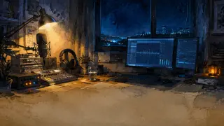 Scene background — the late-night studio
