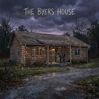 La casa de los Byers con luces colgadas — arte de escena