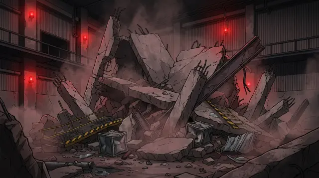 My Hero Academia — collapse zone with broken pillars