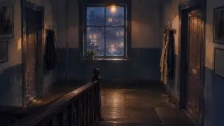 Décor de scène — le palier d'escalier