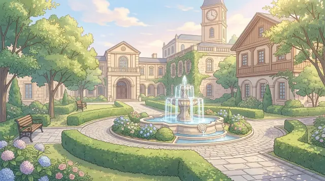 Eden Academy courtyard anime background