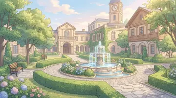 KI-Anime-Avatar-Portrait-Ersteller — der Brunnen im Innenhof der Eden Academy, Spy x Family Simulator