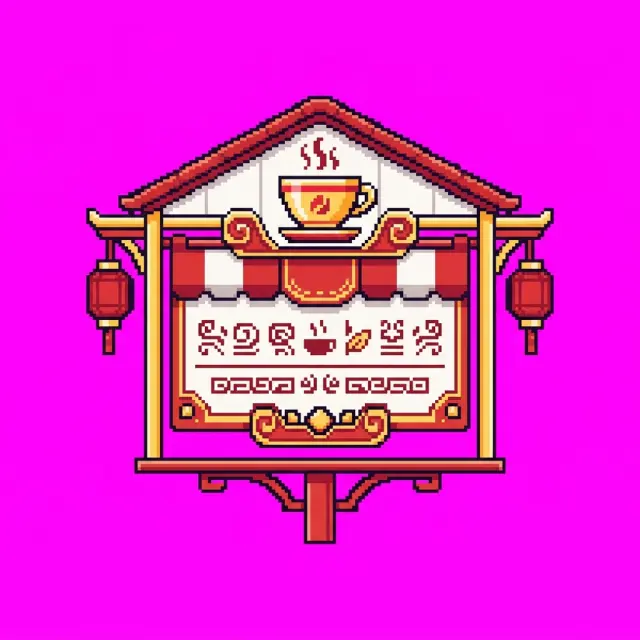 场景素材——红白茶饮店店面招牌
