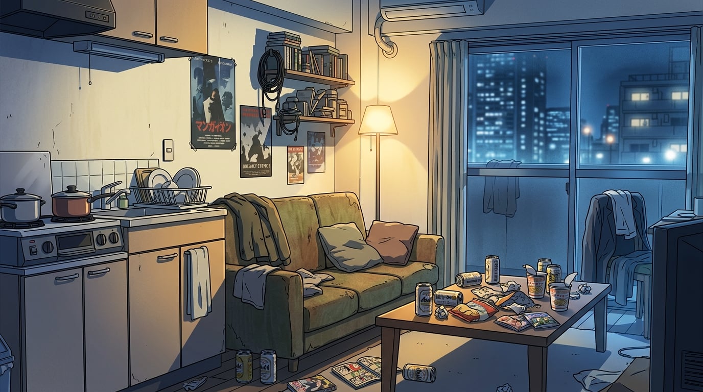 Misato's apartment at night — scene background