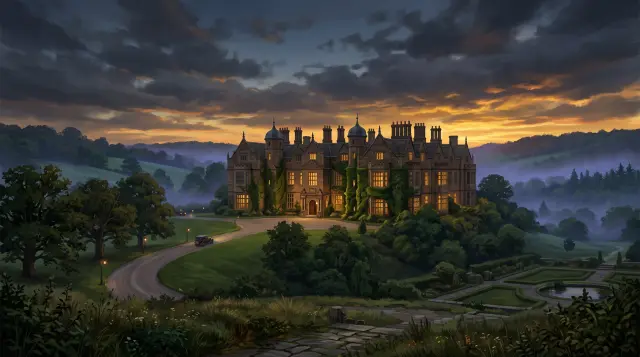 Croft Manor in der Dämmerung — Titelhintergrund