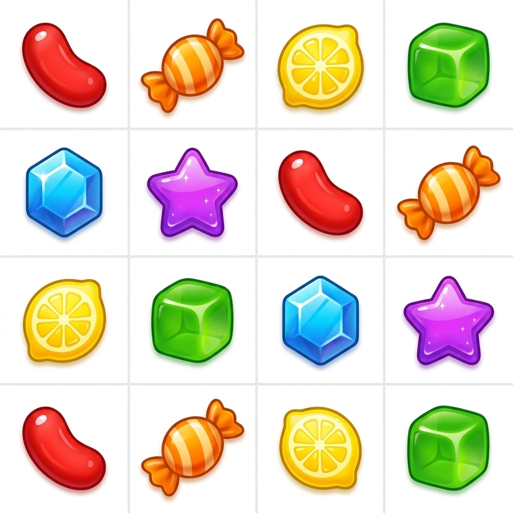 Happy Match — the original 4×4 candy sprite sheet