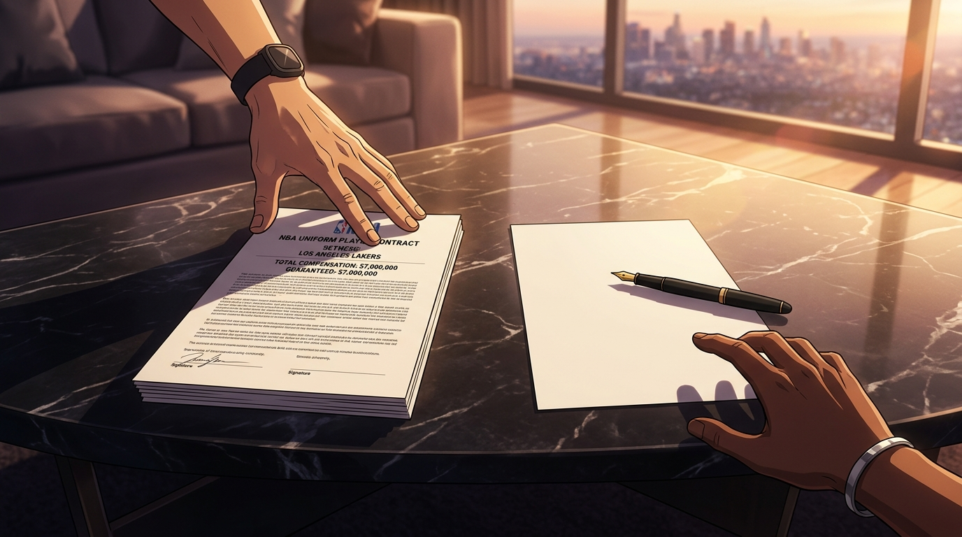 Activo del juego: escena clave del contrato frente al papel en blanco