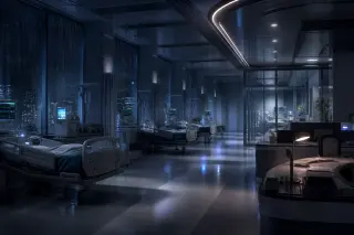 Scene background — the night ICU ward and corridor