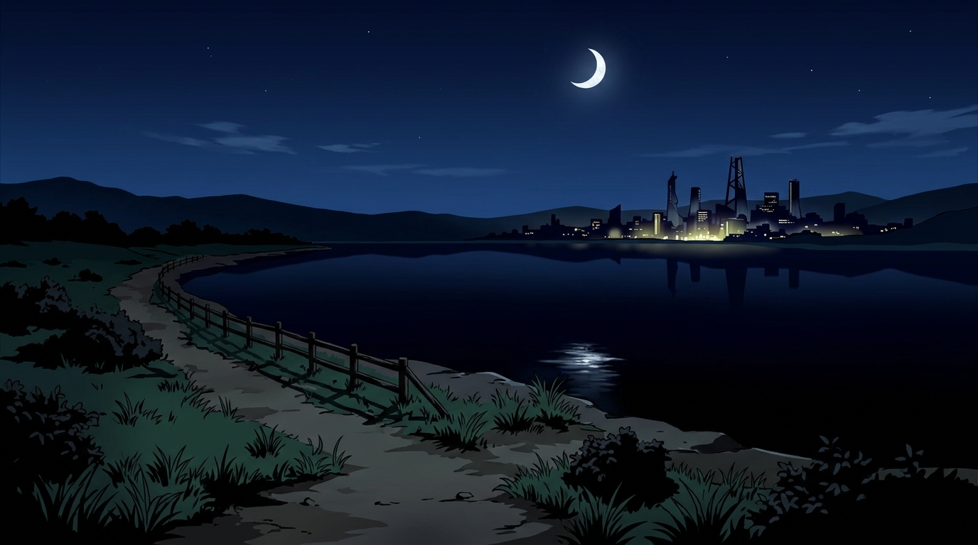 Night lake outside Tokyo-3 — scene background