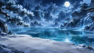 Cenário de fundo — a piscina de jade fria à noite