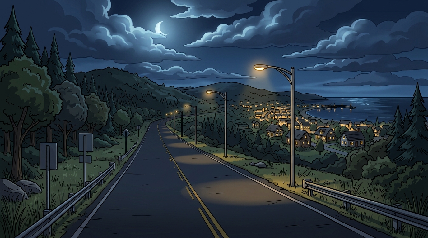 Night highway outside Quahog — title background