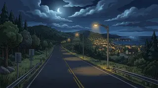 Night highway outside Quahog — title background