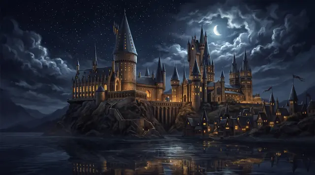 Hintergrund Hogwarts bei Nacht