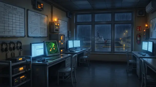 夜间的作战无线电室
